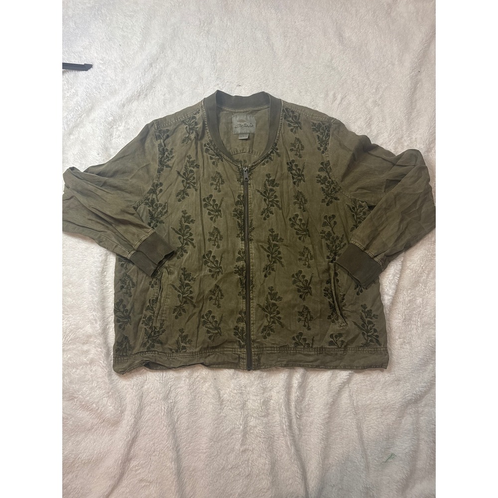 Bob Timberlake Bomber Jacket Women XL Olive Green Excellent Floral Embroidered